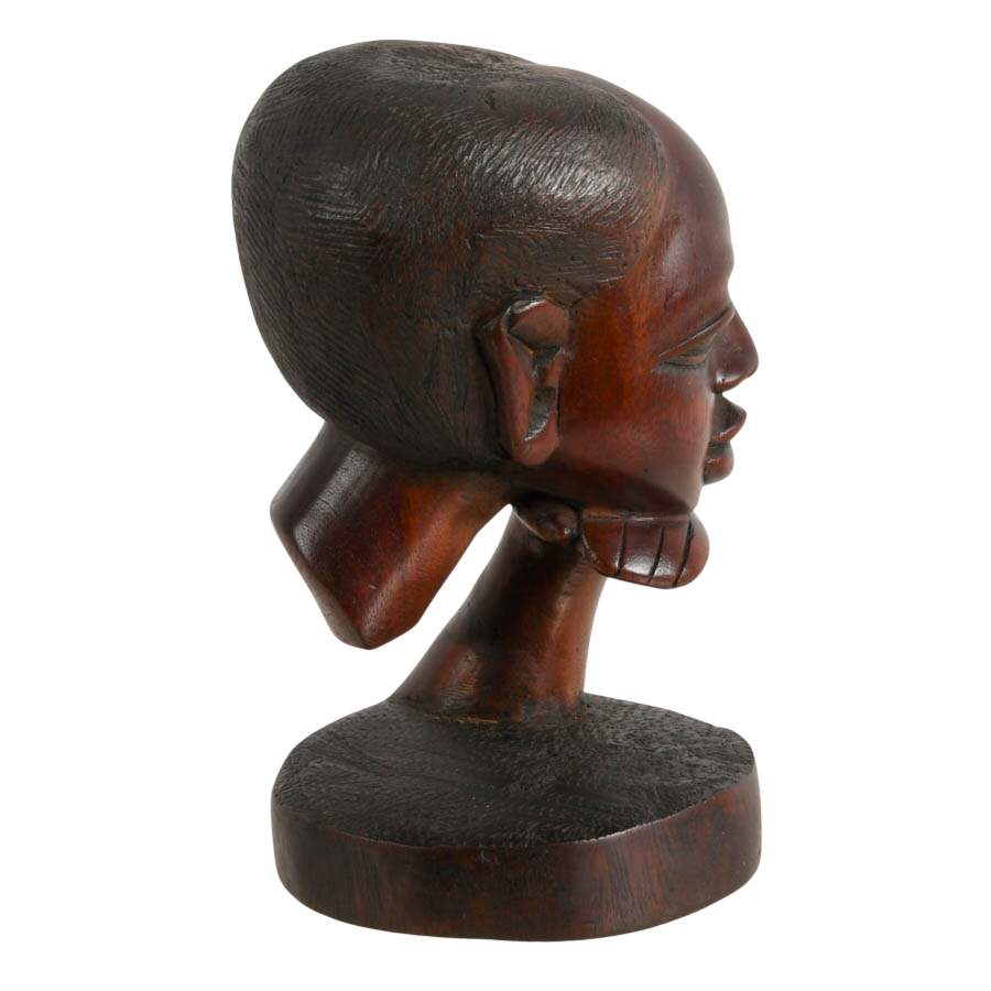 Signed Hand-Carved Ebony African Bust-6