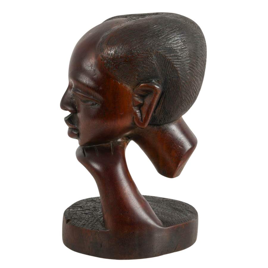Signed Hand-Carved Ebony African Bust-4
