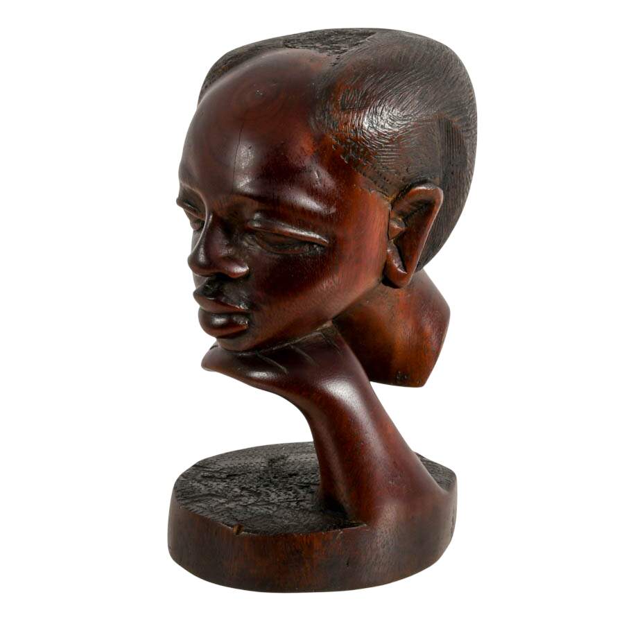 Signed Hand-Carved Ebony African Bust-3