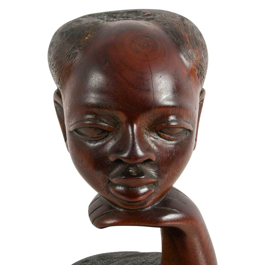 Signed Hand-Carved Ebony African Bust-2