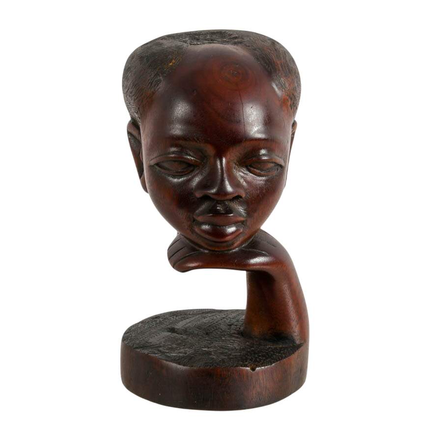 Signed Hand-Carved Ebony African Bust-1