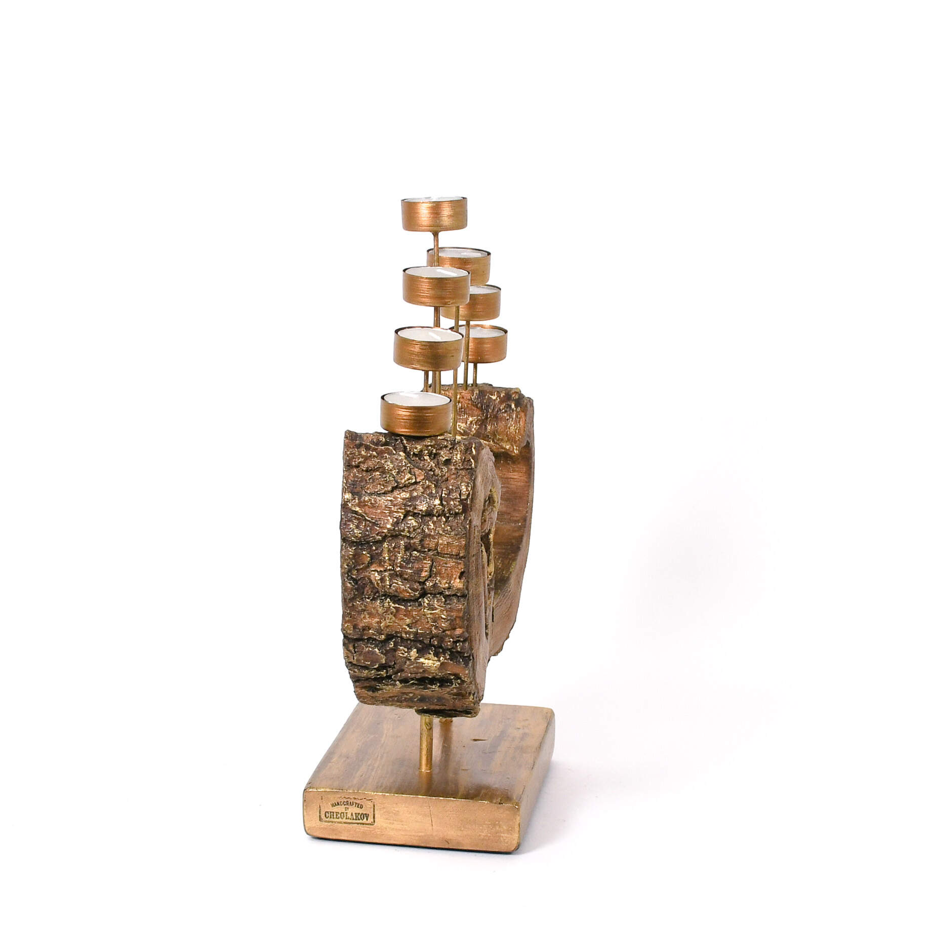 Signed Cheglakov Repurposed Fallen Wood Menorah Candleholder-4