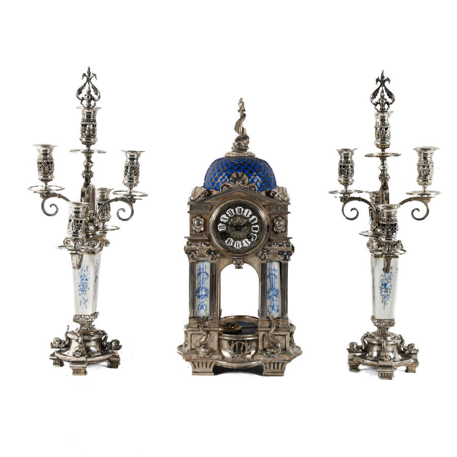 Antique French Clock Set with a Pair of Candelabras-7