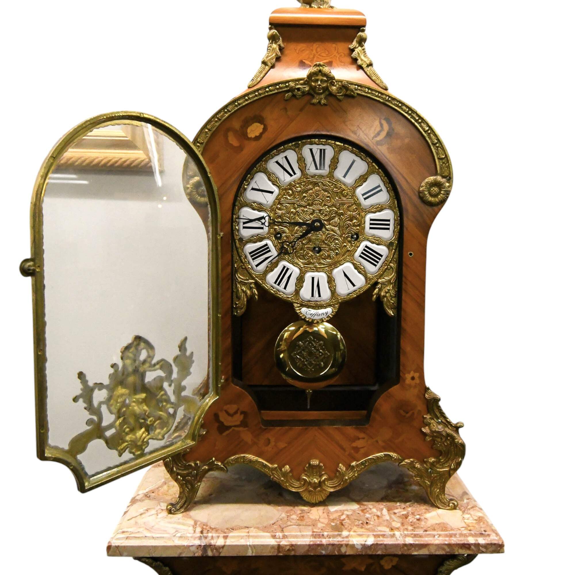 Louis XV-Style Marquetry Inlaid and Gilt Bronze Mounted Clock-8