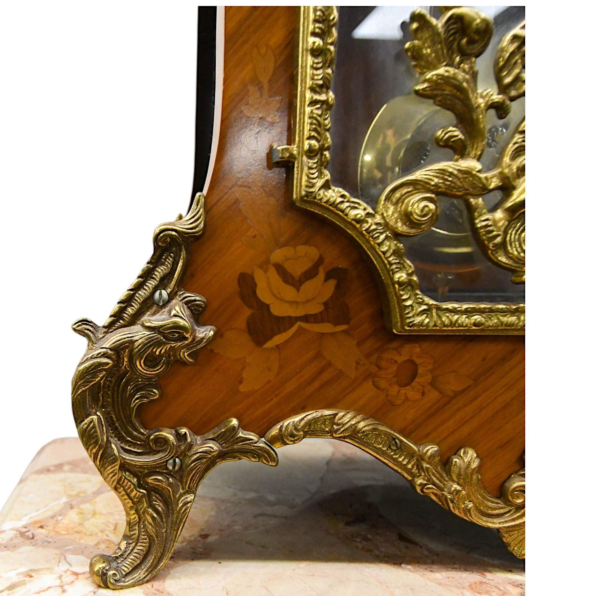 Louis XV-Style Marquetry Inlaid and Gilt Bronze Mounted Clock-5