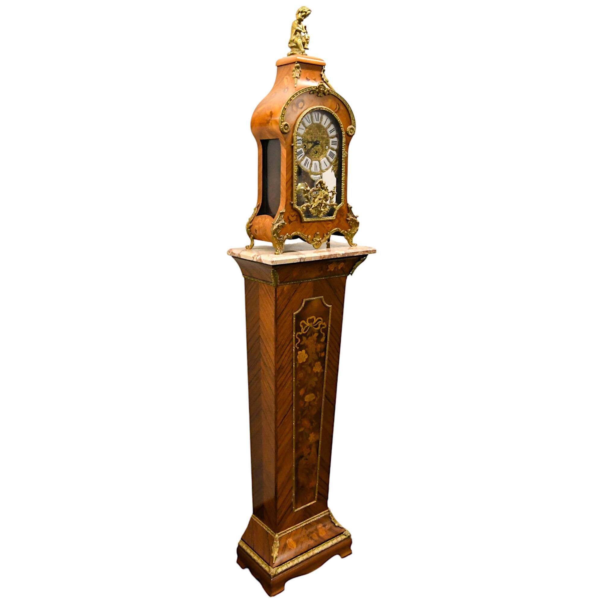 Louis XV-Style Marquetry Inlaid and Gilt Bronze Mounted Clock-2