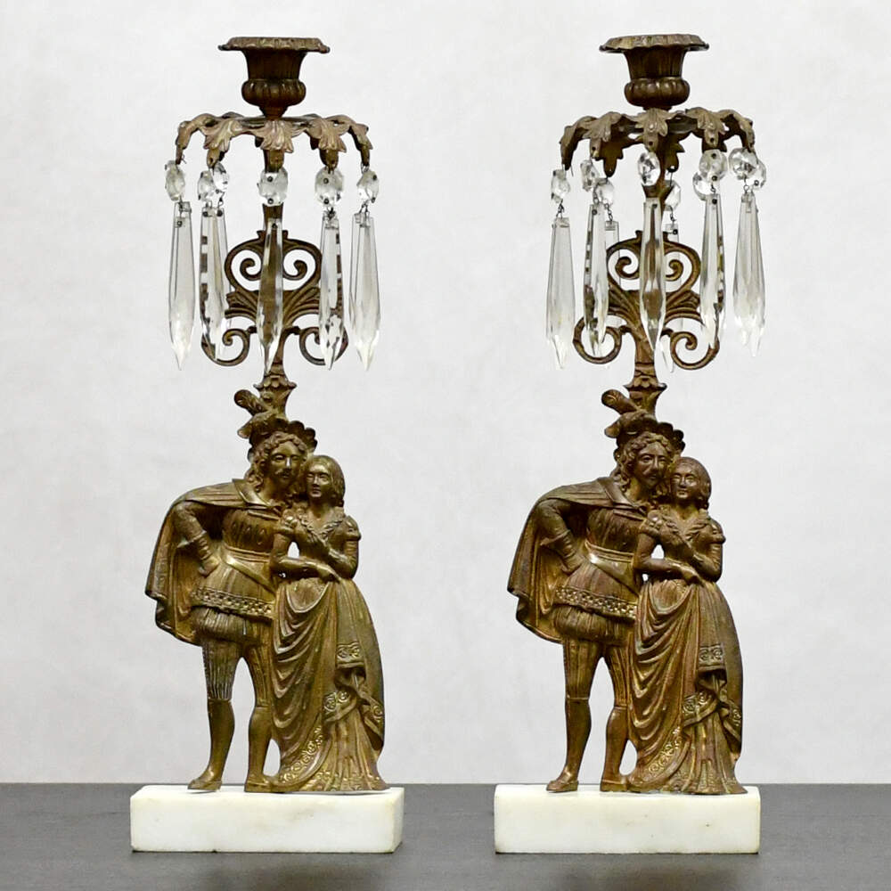 Victorian Girandole Romeo and Juliet Cut Prism Candlesticks-1