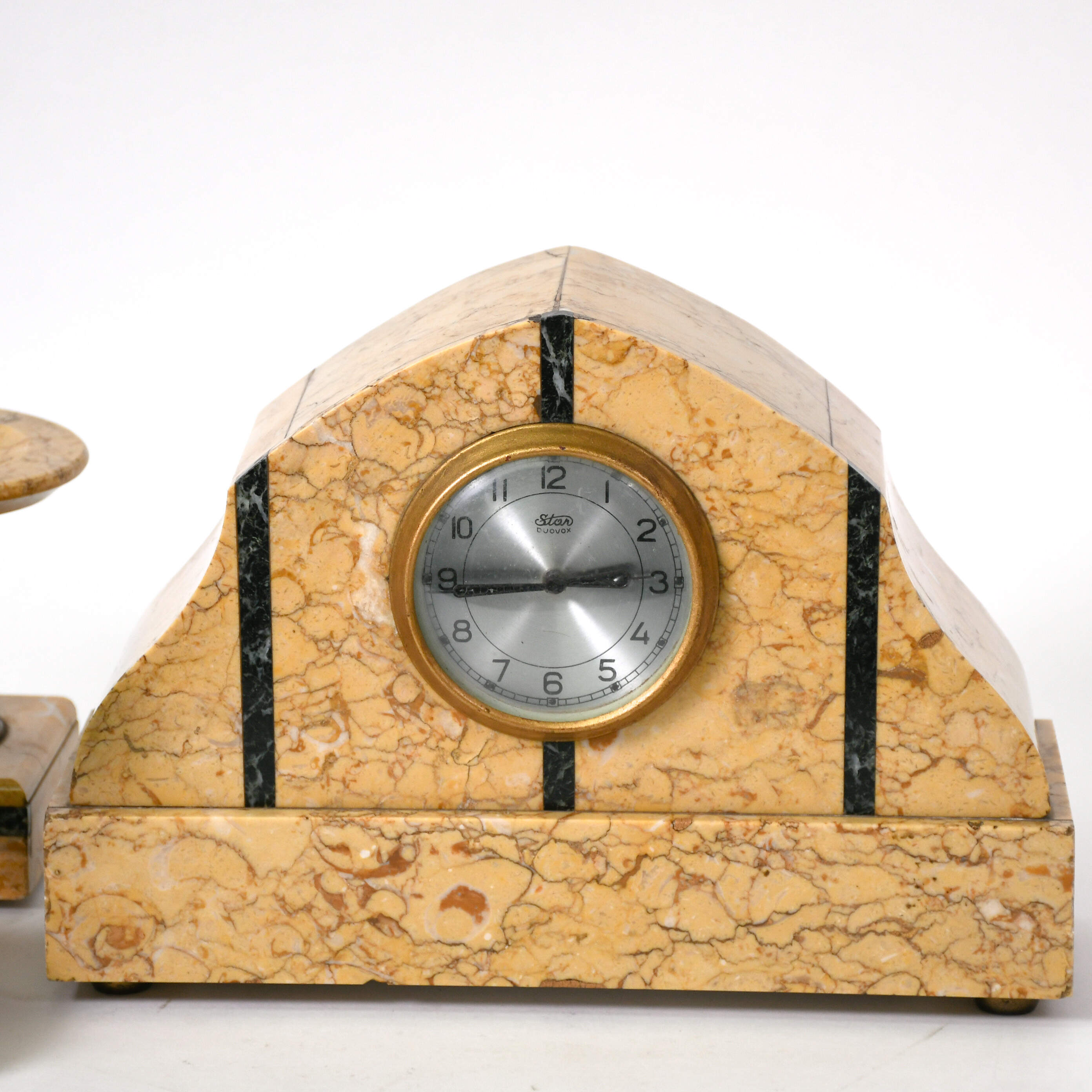 Antique Art Deco German Duovox Marble Clock and Garnitures Set-5