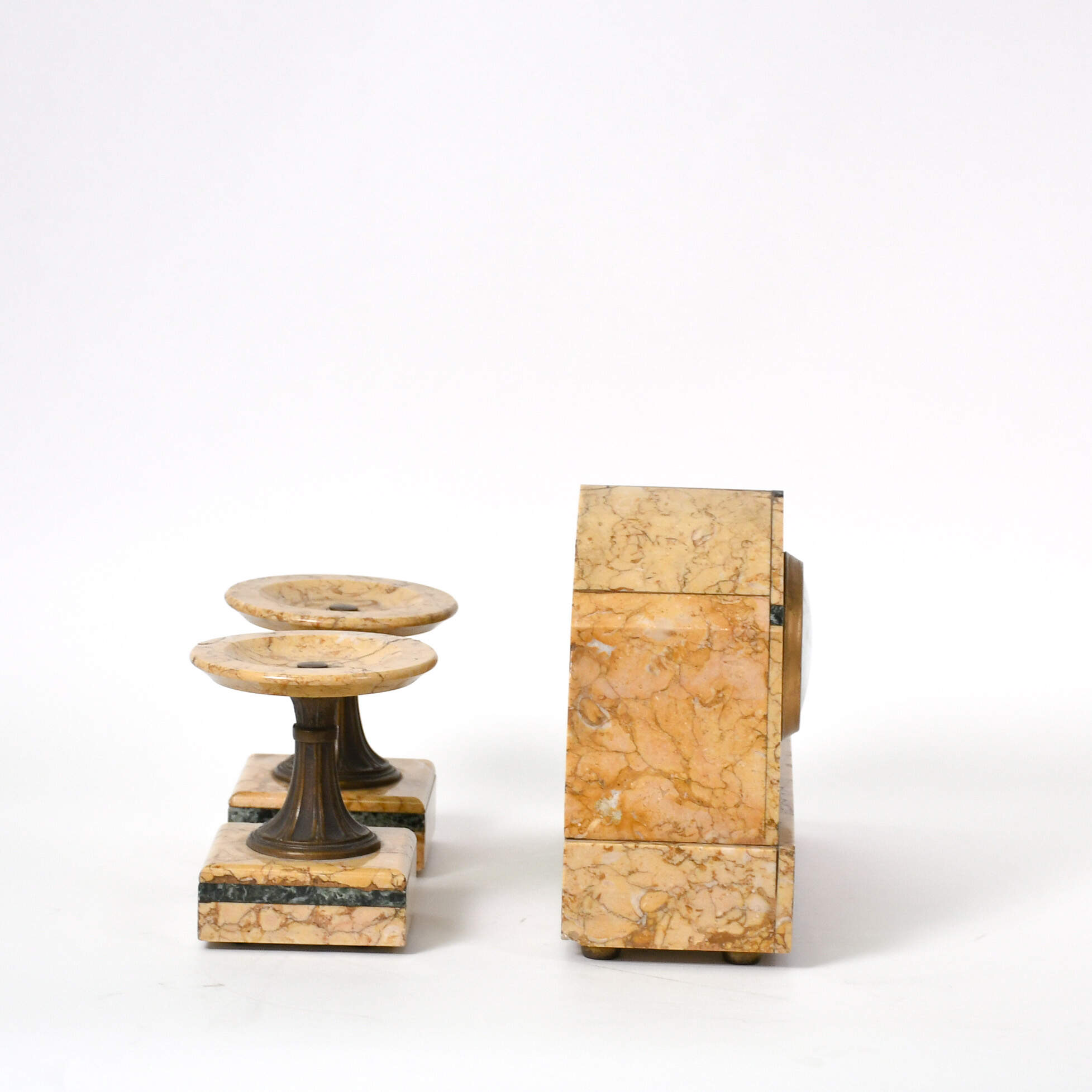 Antique Art Deco German Duovox Marble Clock and Garnitures Set-4