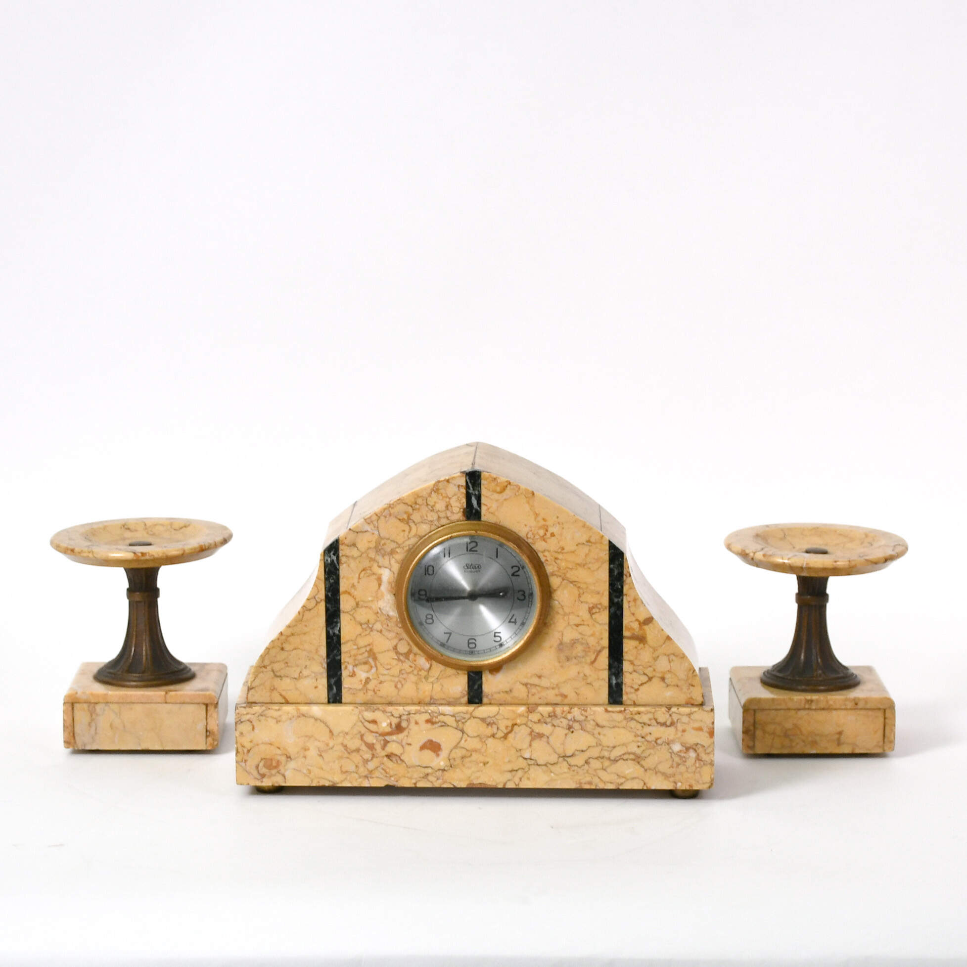 Antique Art Deco German Duovox Marble Clock and Garnitures Set-1