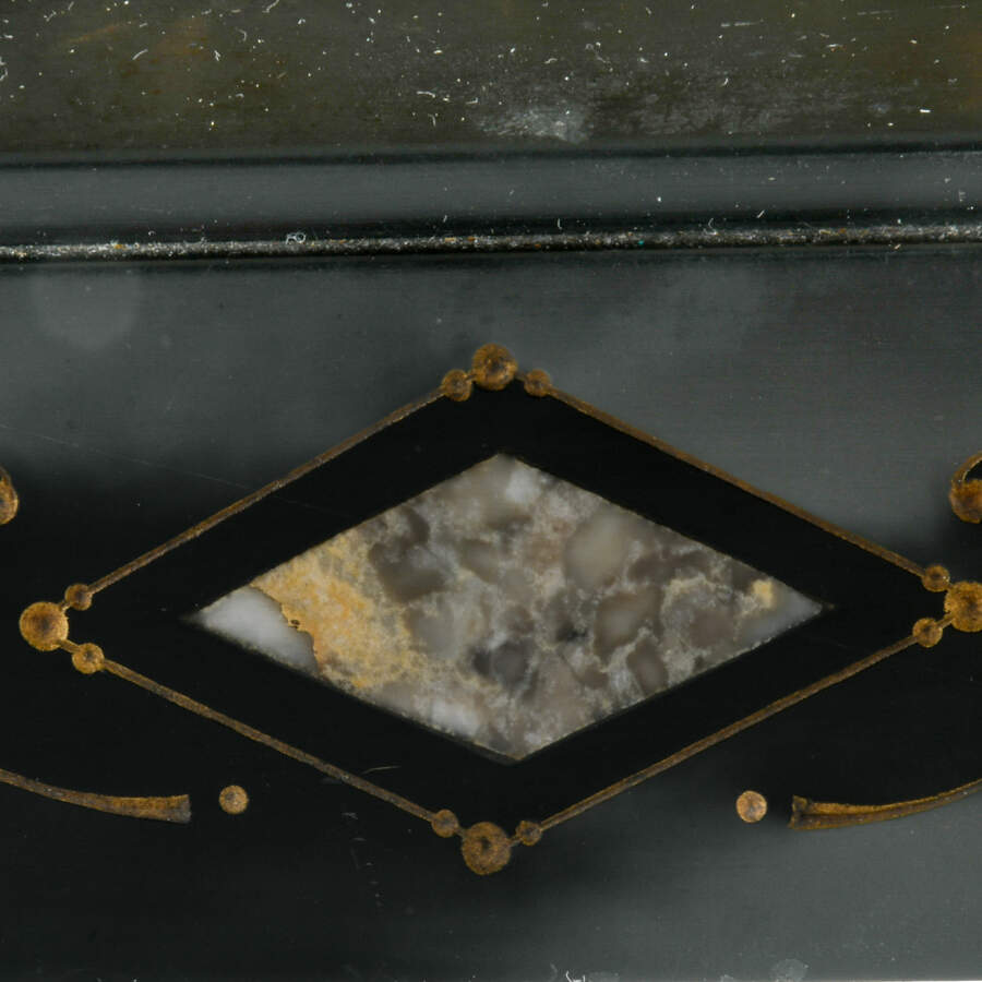 Antique French Black Slate Stone Inlay Mantel Clock-6