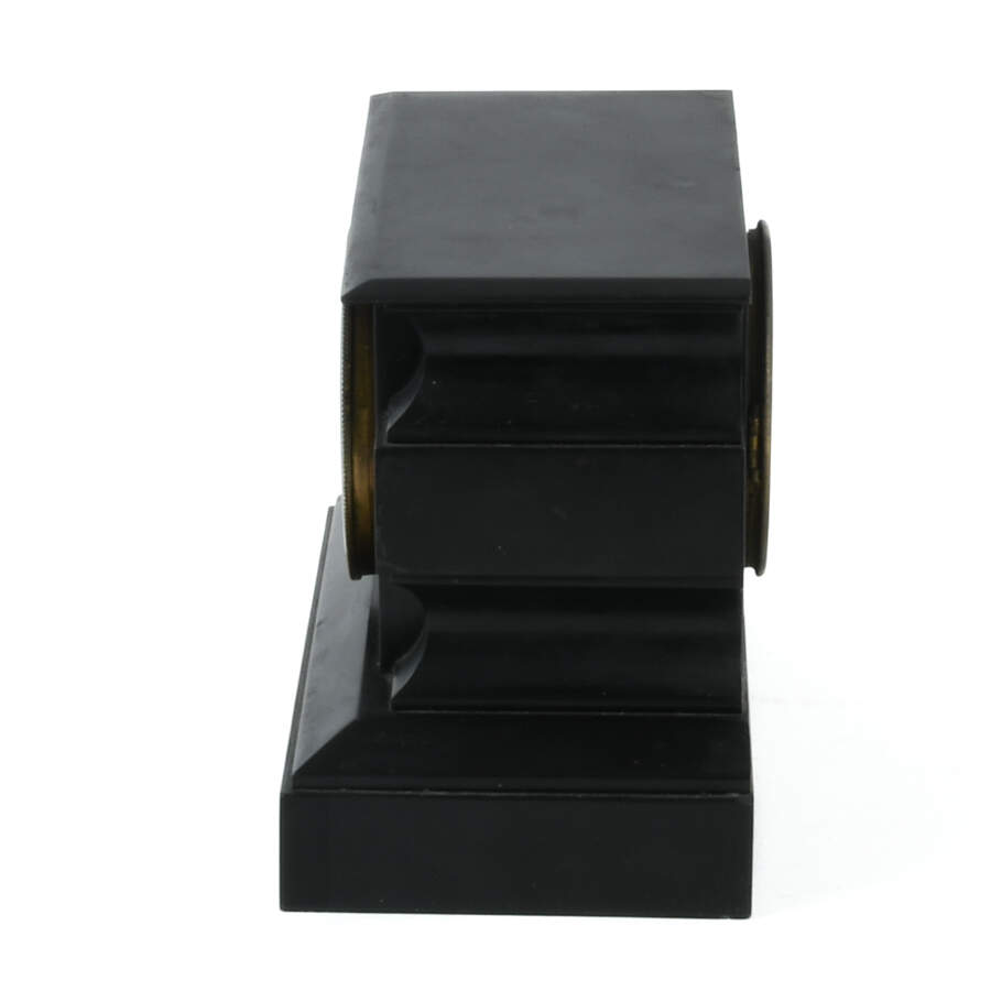 Antique French Black Slate Stone Inlay Mantel Clock-4
