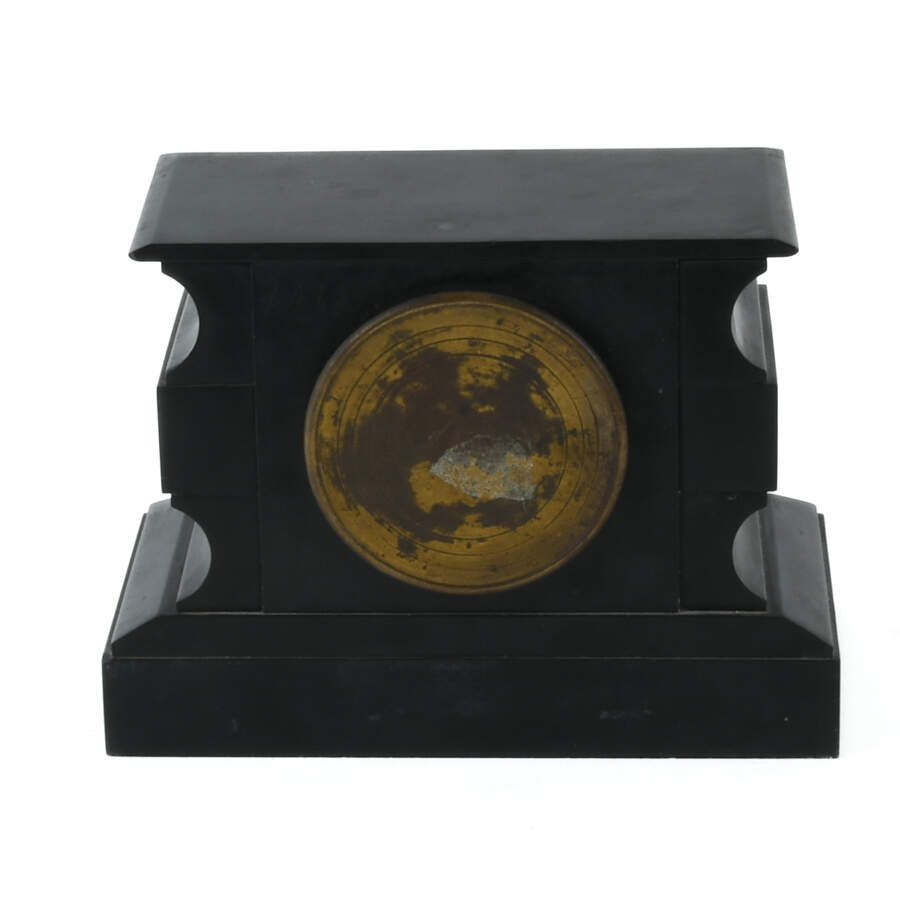 Antique French Black Slate Stone Inlay Mantel Clock-3