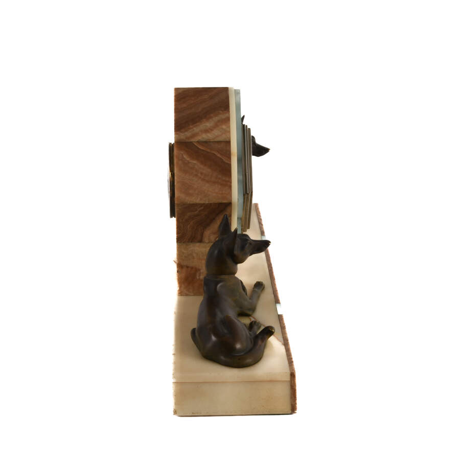 French Art Deco German Shepherds Mantel Clock-3
