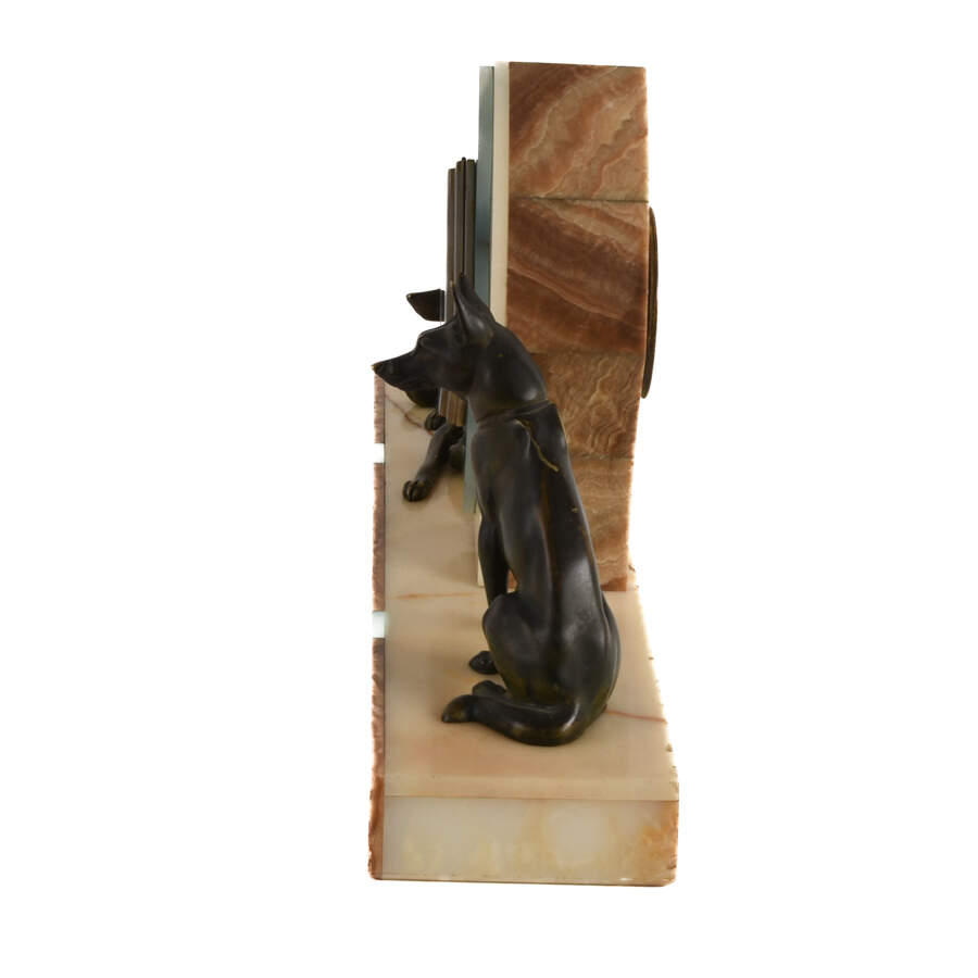 French Art Deco German Shepherds Mantel Clock-2