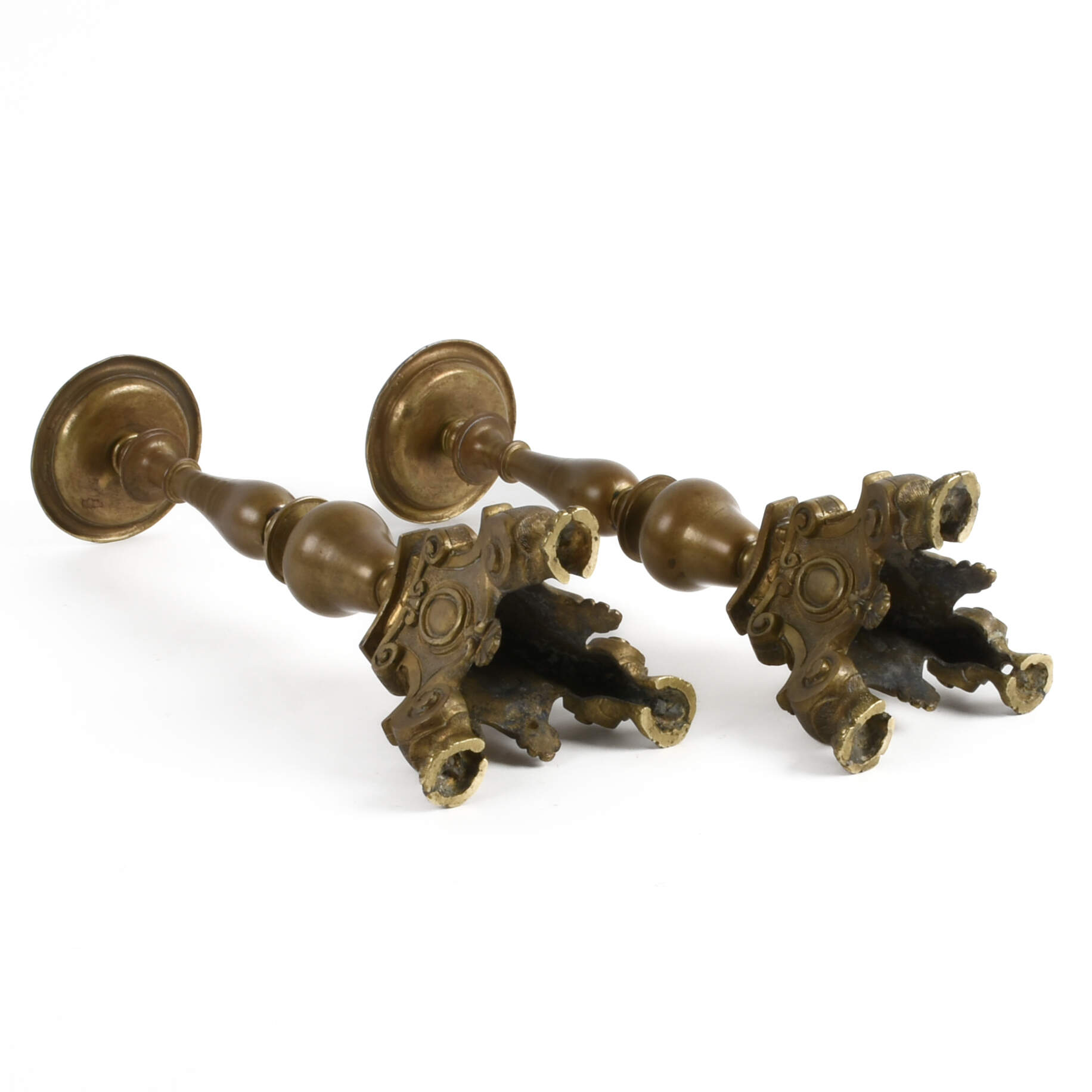 Pair of Metal Pickett Lion Footed Candlesticks-6