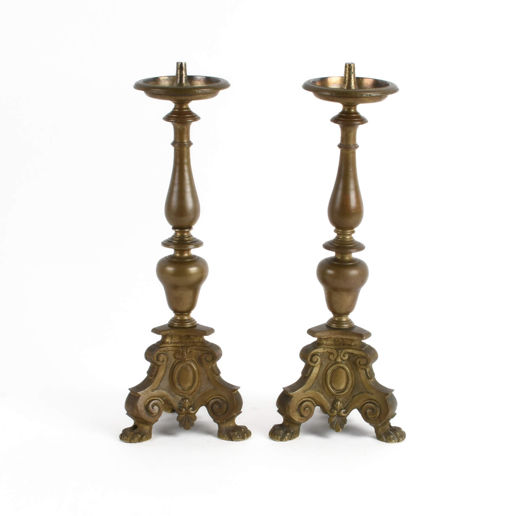 Pair of Metal Pickett Lion Footed Candlesticks-1