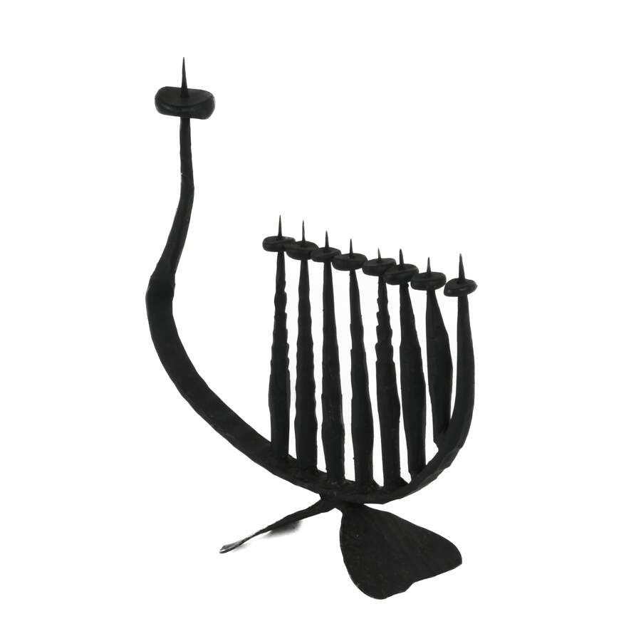 David Palombo Brutalist Hand-Forged Iron Menorah-2