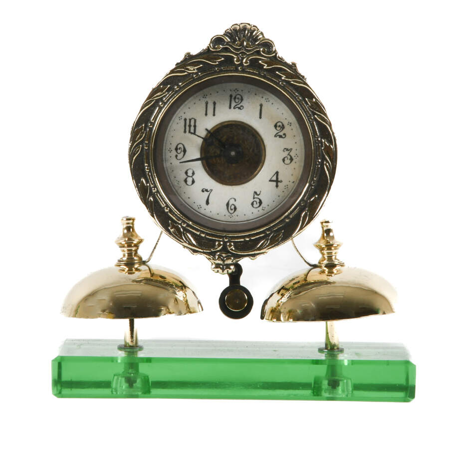 Art Nouveau Two Bell Alarm Clock on Green Clear Base-1