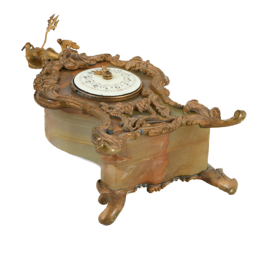 Antique Miniature French Onyx Mantel Clock with Cherub Finial-8