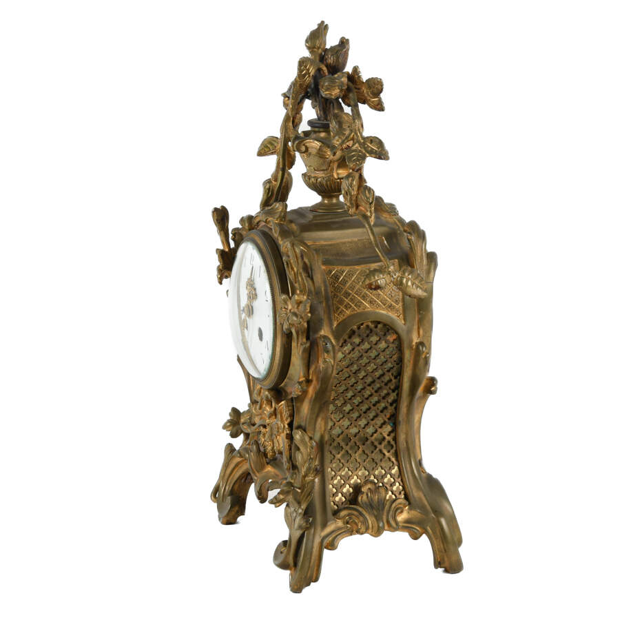 Antique French Louis XV Style Bronze Mantel Clock-2
