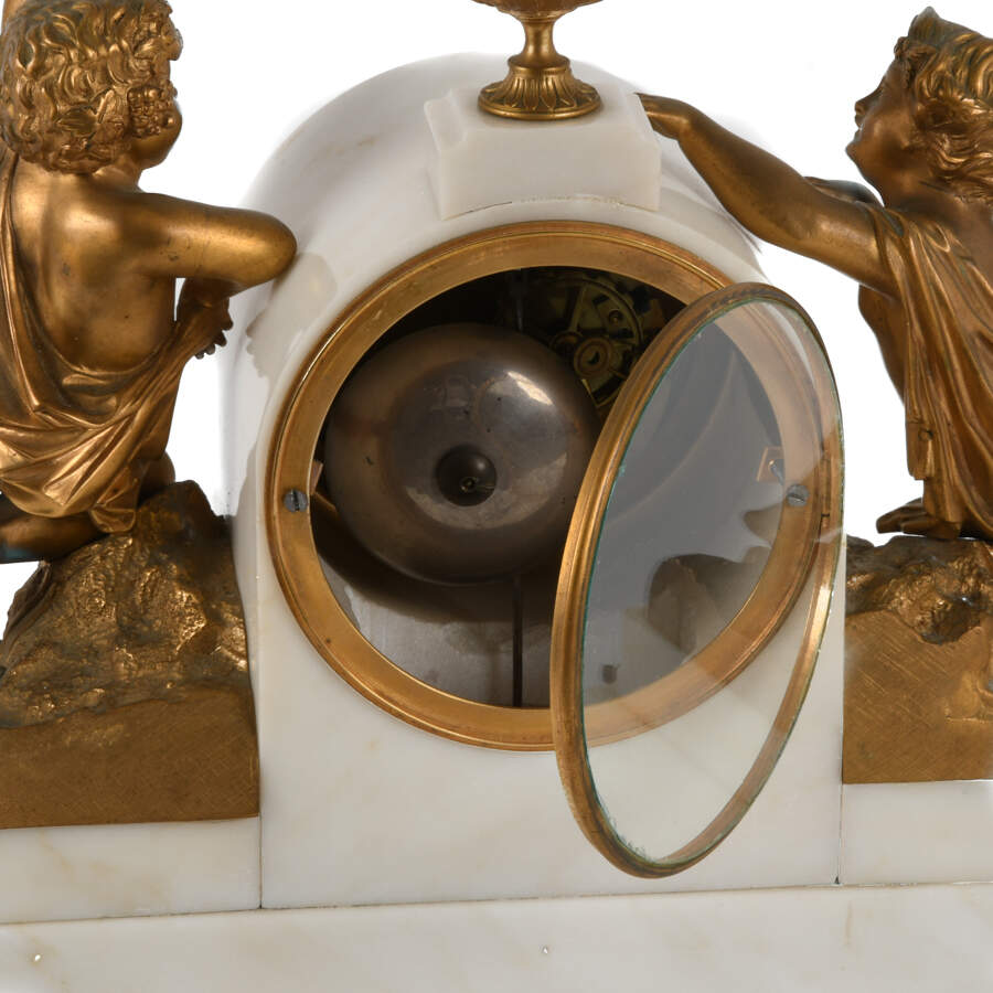 Antique Gilded Bronze and Marble Mantel Clock-14