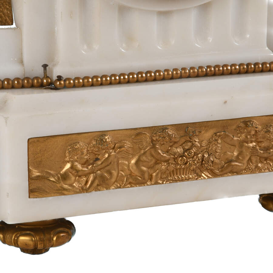 Antique Gilded Bronze and Marble Mantel Clock-13