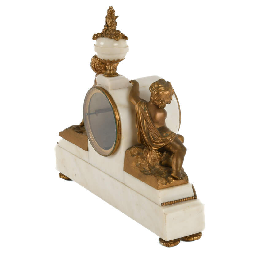 Antique Gilded Bronze and Marble Mantel Clock-10