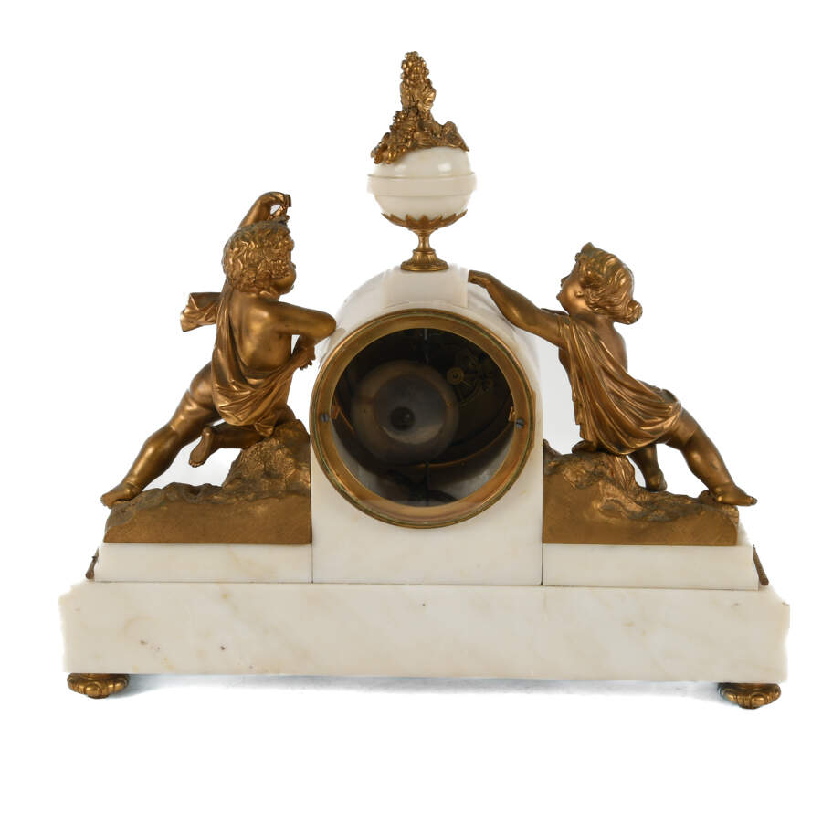 Antique Gilded Bronze and Marble Mantel Clock-9