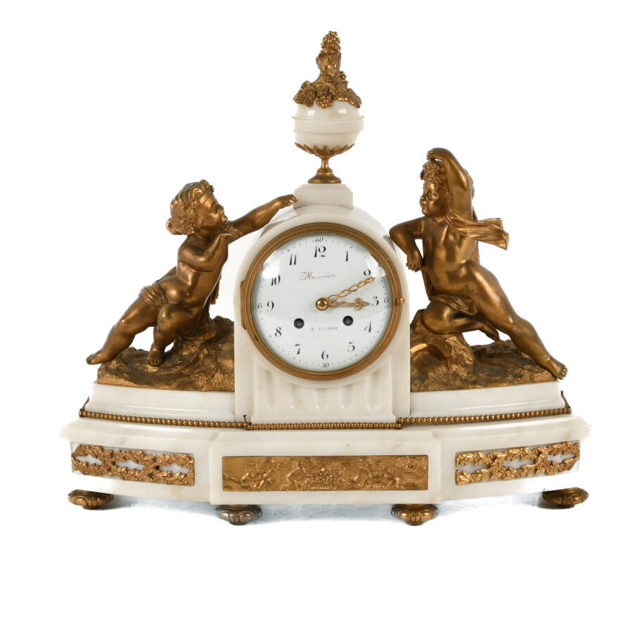 Antique Gilded Bronze and Marble Mantel Clock-1