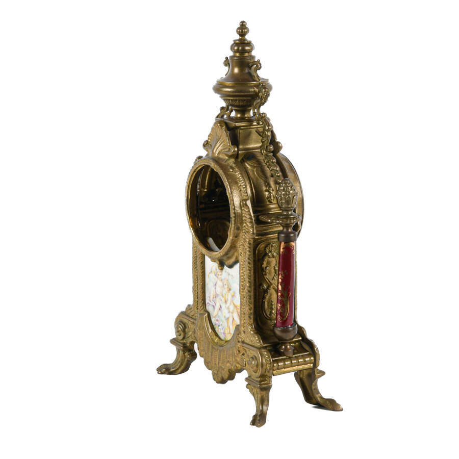 Antique Italian Brass and Porcelain Cherub Clock Case-2