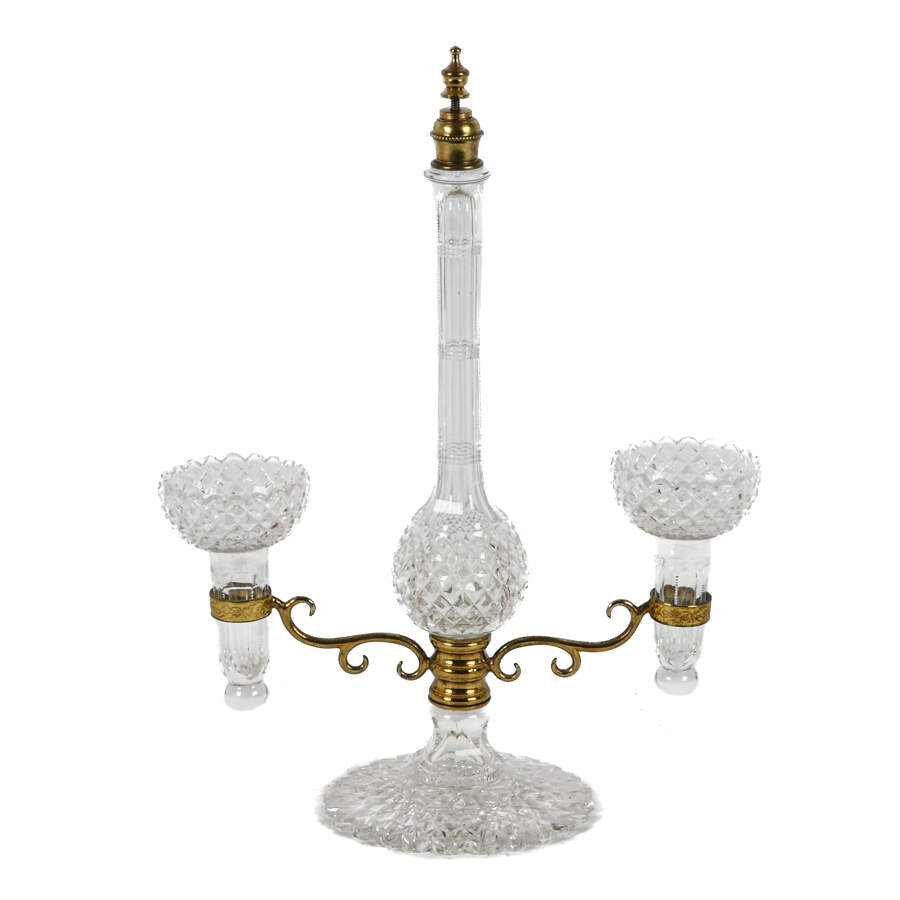 Antique Cut Glass and Gold Tone Metal Candelabra-7
