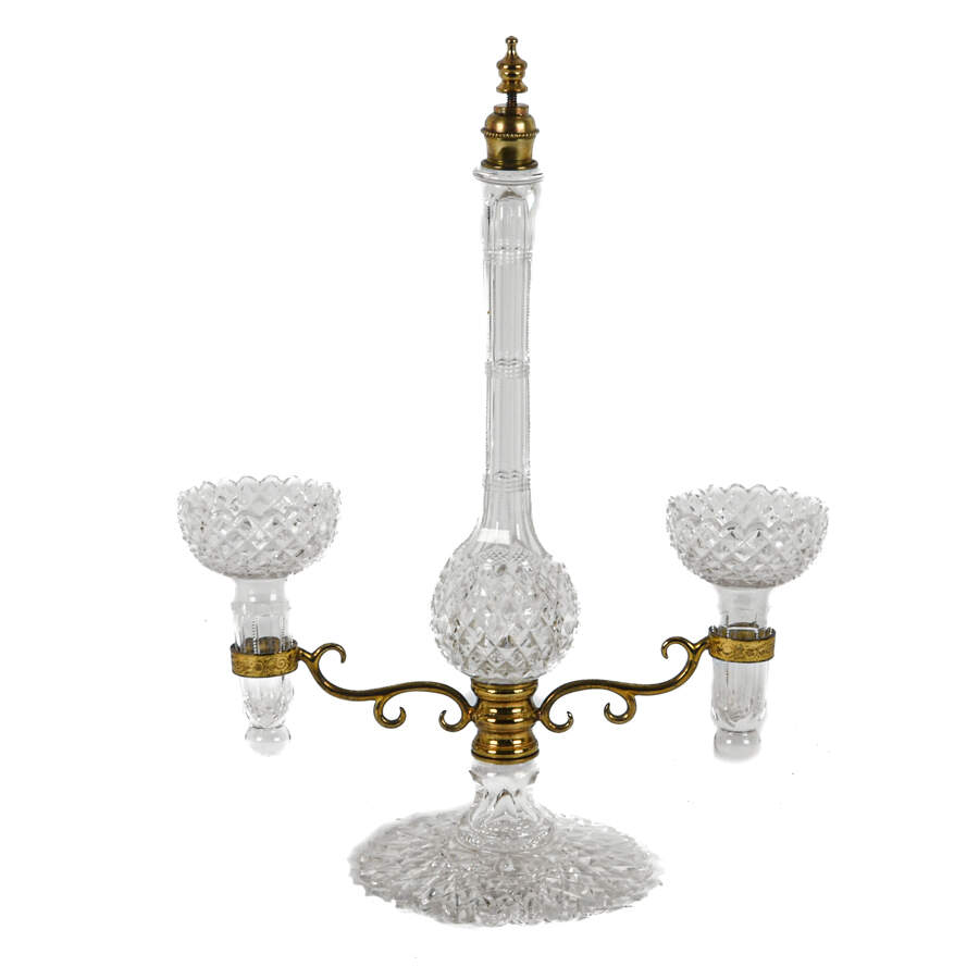 Antique Cut Glass and Gold Tone Metal Candelabra-6
