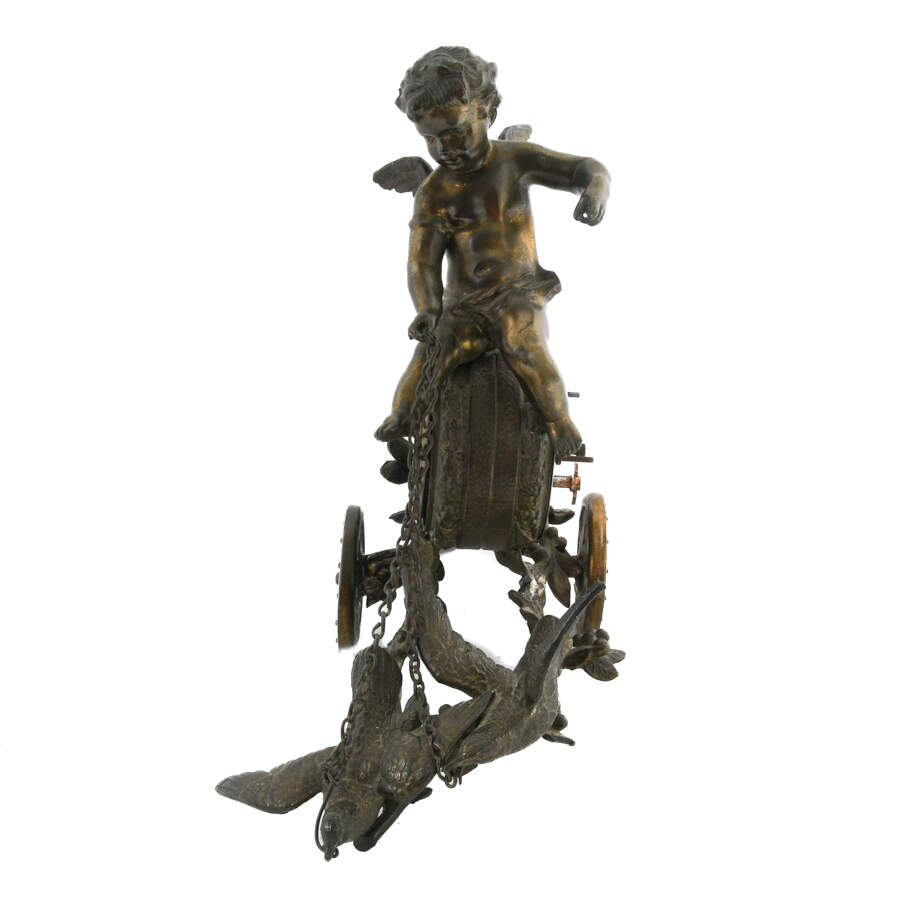 Louis Pierlot Bronze Chariot Shape Clock-3