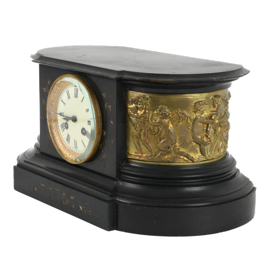 Antique 19th Century Flat Top Slate Mantel Clock-2