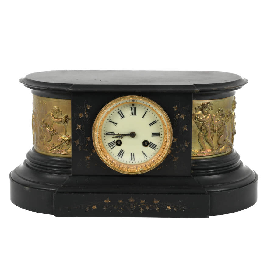 Antique 19th Century Flat Top Slate Mantel Clock-1