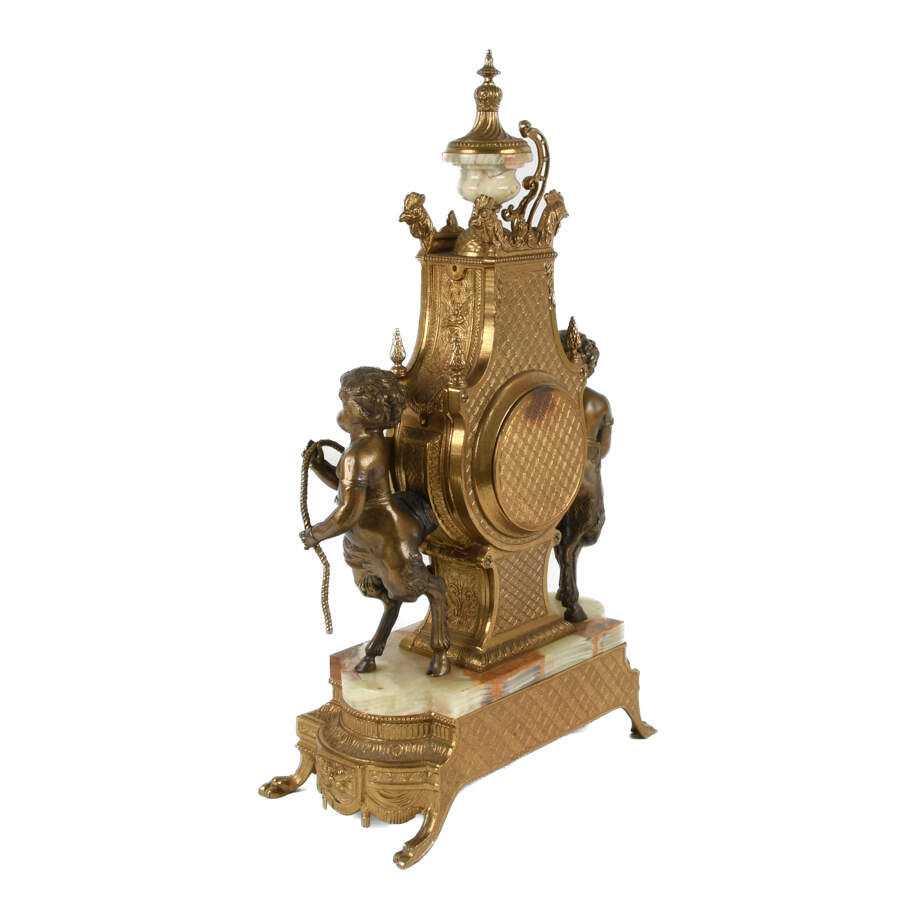 Imperial Gilded Onyx Faun Mantel Clock-5