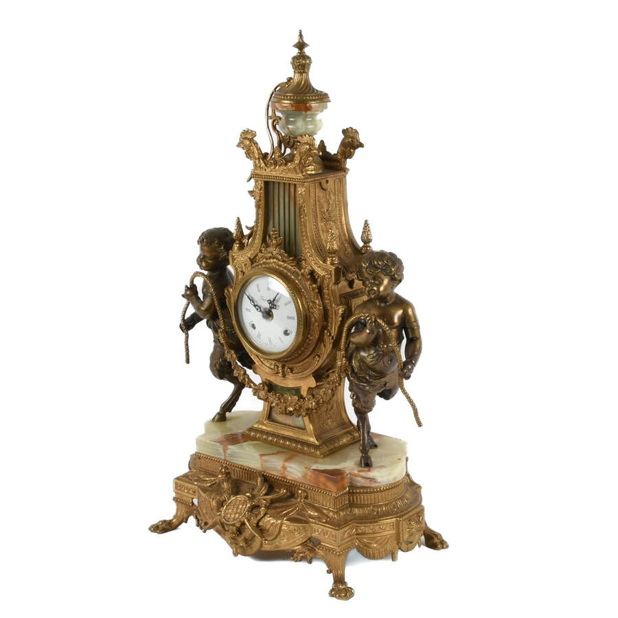 Imperial Gilded Onyx Faun Mantel Clock-4