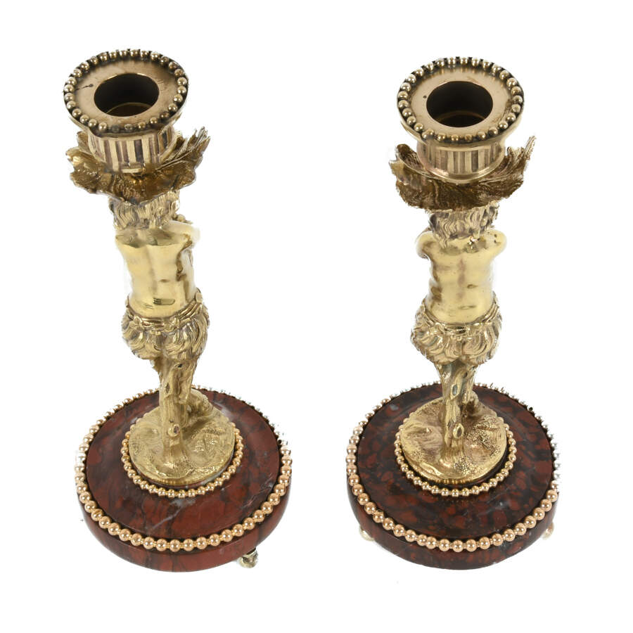 Antique Pair of Gilt Ormolu Cherub Candle Holders-3