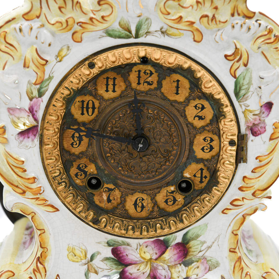 Gilbert Porcelain Floral Mantel Clock-5