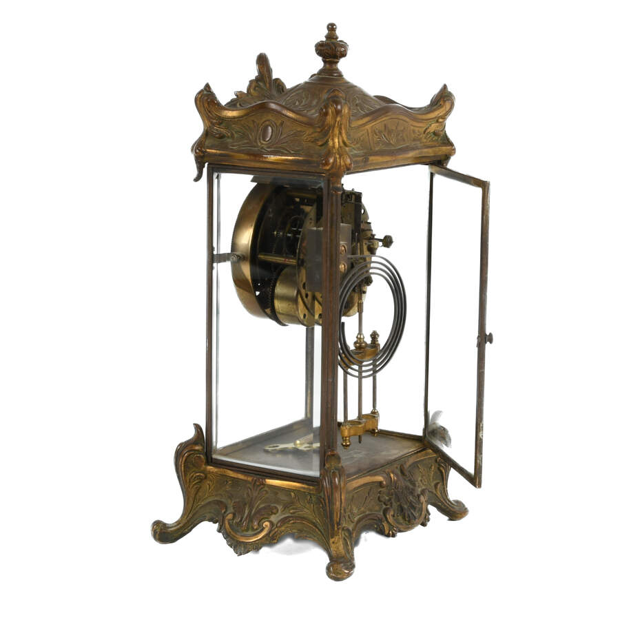 Antique New Haven Brass Regulator Mantel Clock-3
