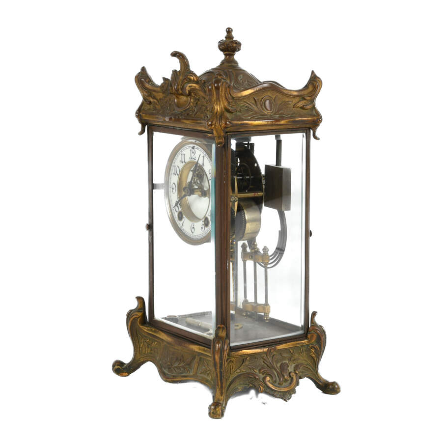 Antique New Haven Brass Regulator Mantel Clock-2