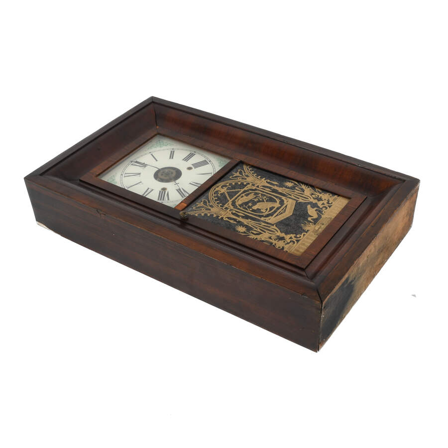 Antique William Gilbert Ogee Mantel Clock with Reverse Painted Glass-9