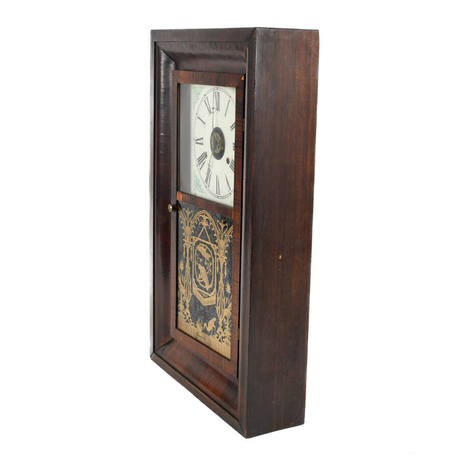 Antique William Gilbert Ogee Mantel Clock with Reverse Painted Glass-7