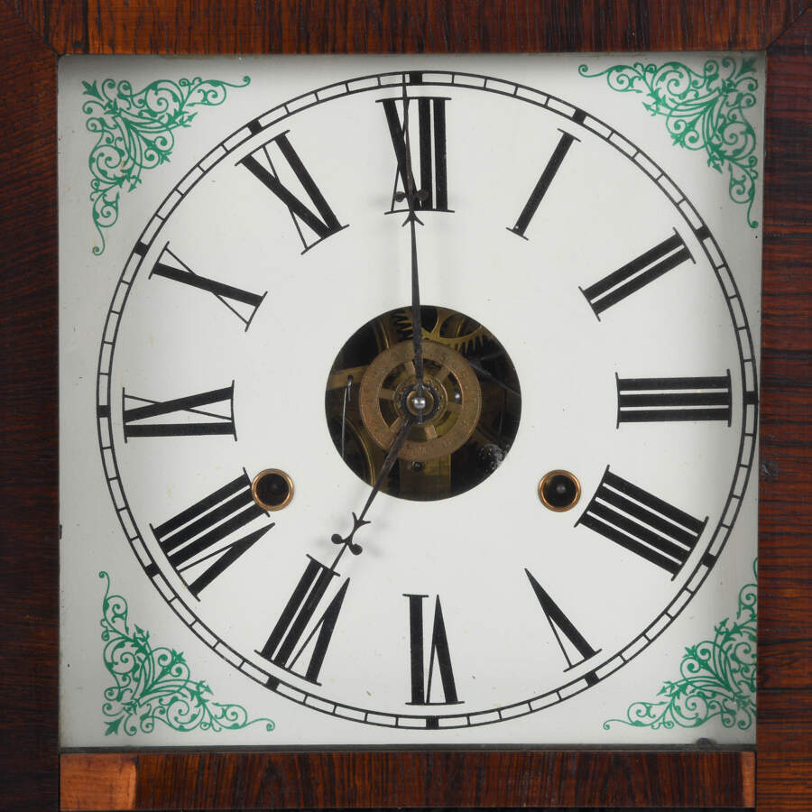 Antique William Gilbert Ogee Mantel Clock with Reverse Painted Glass-3
