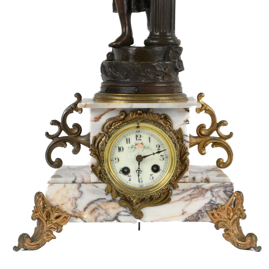 Antique French Three-Piece "Progrès" Garniture Clock and Candelabra Set-11