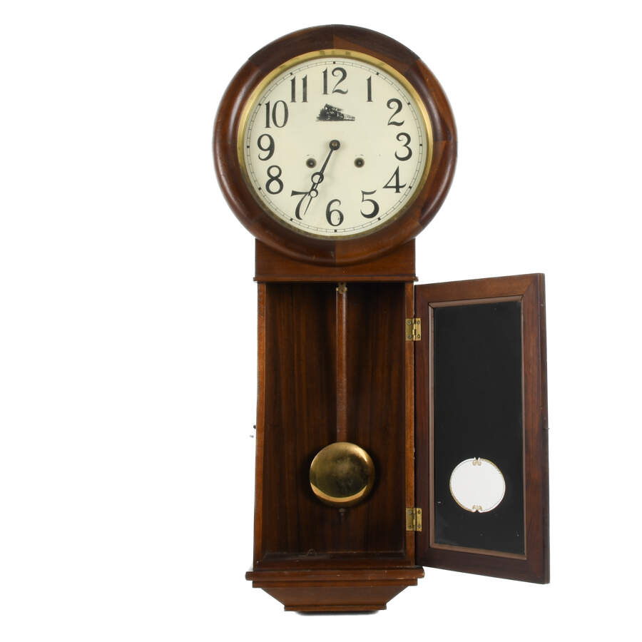 Antique Walnut Regulator Clock with Key and Pendulum-4
