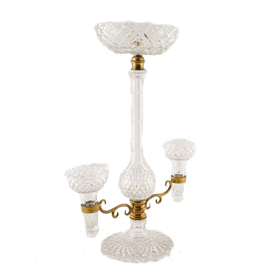 Antique Cut Glass and Gold Tone Metal Candelabra-4