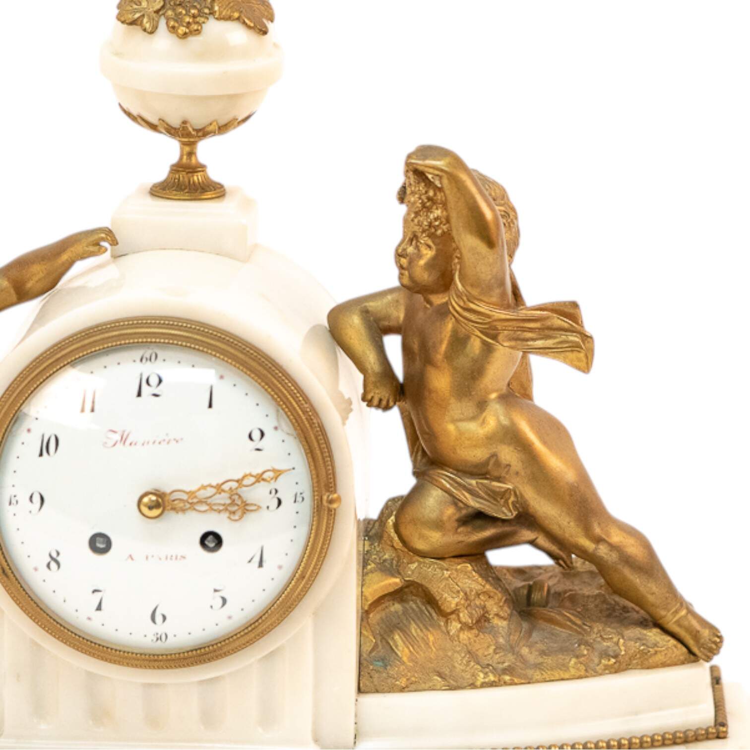 Antique Gilded Bronze and Marble Mantel Clock-6
