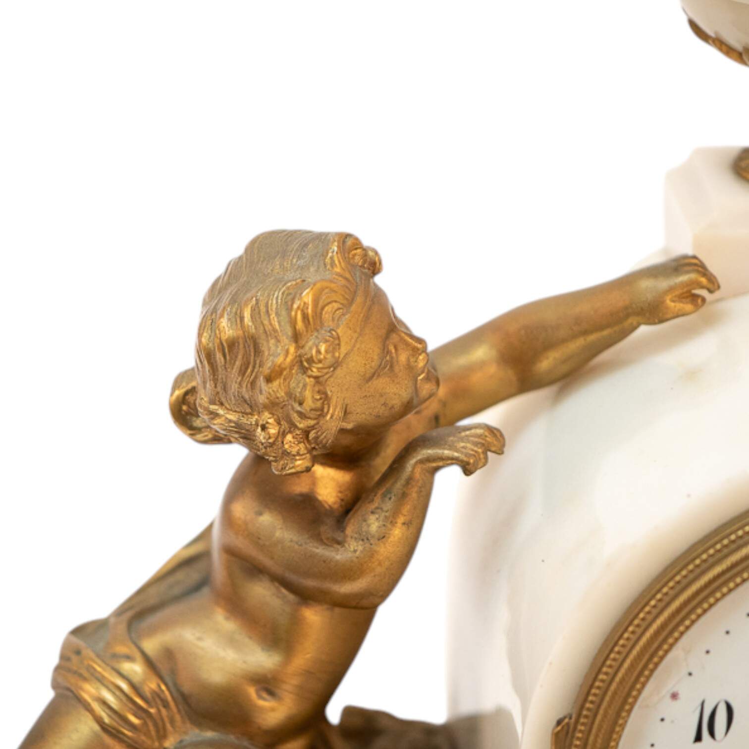 Antique Gilded Bronze and Marble Mantel Clock-3